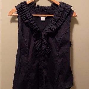 WHBM black sleeveless ruffle blouse